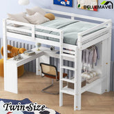 Bellemave® Loft Bed with L - shaped Desk, Wardrobe and Storage Shelves - Bellemave